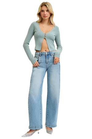 Risen Jeans - Mid Rise Fit Wide & Barrel Transferable Leg Snap Closed Hem Jeans - PW21255 - SaltTree