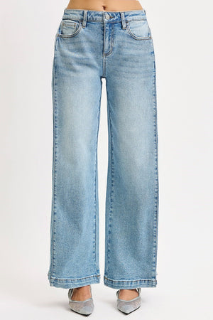 Risen Jeans - Mid Rise Fit Wide & Barrel Transferable Leg Snap Closed Hem Jeans - PW21255 - SaltTree