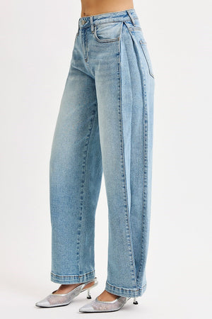 Risen Jeans - Mid Rise Fit Wide & Barrel Transferable Leg Snap Closed Hem Jeans - PW21255 - SaltTree