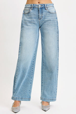 Risen Jeans - Mid Rise Fit Wide & Barrel Transferable Leg Snap Closed Hem Jeans - PW21255 - SaltTree