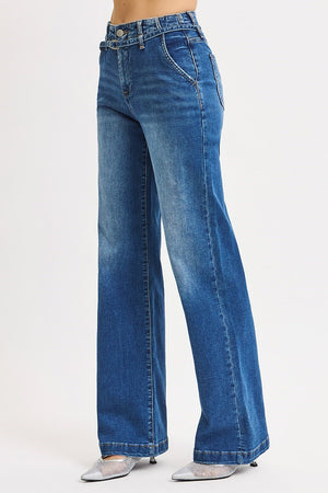 Risen Jeans - High Rise Wide Leg Belted Jeans - PW21361 - SaltTree