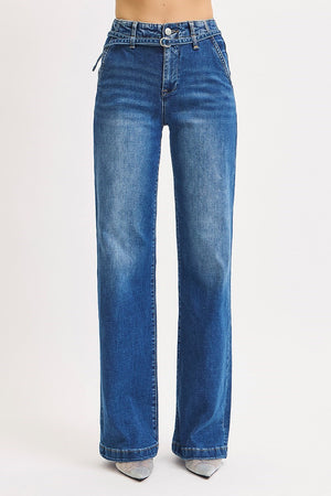 Risen Jeans - High Rise Wide Leg Belted Jeans - PW21361 - SaltTree