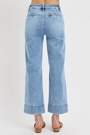 Risen Jeans - High-Rise Cropped Wide Leg Jeans with Utility Patch Pockets and Pintuck Detail (27" Inseam) - PWC21009
