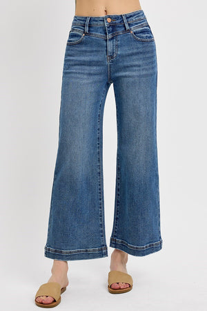 Risen Jeans - High Rise Crop Wide Front Yoke Detailed Jeans - PWC21059 - SaltTree