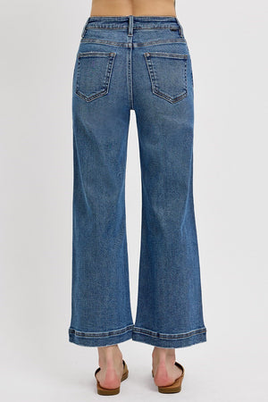 Risen Jeans - High Rise Crop Wide Front Yoke Detailed Jeans - PWC21059 - SaltTree
