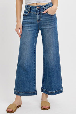Risen Jeans - High Rise Crop Wide Front Yoke Detailed Jeans - PWC21059 - SaltTree