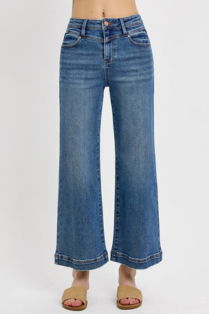 Risen Jeans - High Rise Crop Wide Front Yoke Detailed Jeans - PWC21059 - SaltTree