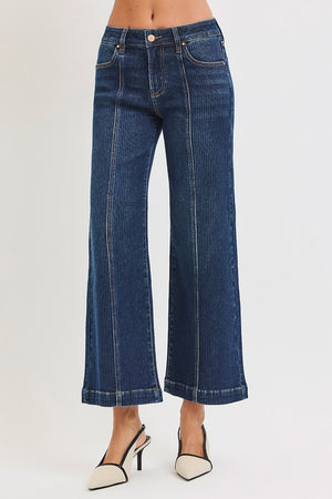 Risen Jeans - Mid Rise Crop Wide Front Seamed Detailed Jeans - PWC21302 - SaltTree