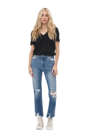 Mica Denim - Under The Table High Rise Ankle Straight W/ Slit Detail Jeans - MDP-T248 - SaltTree