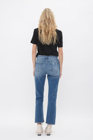 Mica Denim - Under The Table High Rise Ankle Straight W/ Slit Detail Jeans - MDP-T248 - SaltTree