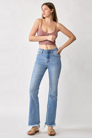 Risen Jeans - High Rise Vintage Frayed Hem Flare - RDP1277 - SaltTree