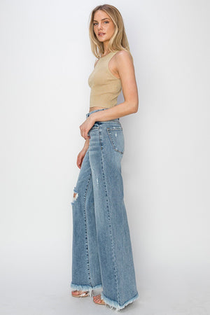 Risen Jeans - Mid Rise Button Down Wide Leg Jeans - RDP5412HD - SaltTree
