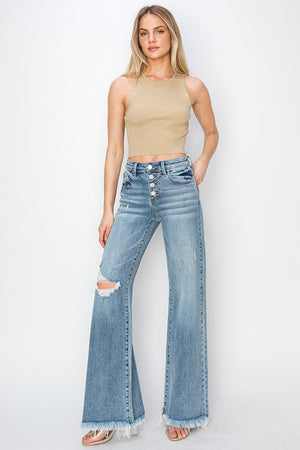 Risen Jeans - Mid Rise Button Down Wide Leg Jeans - RDP5412HD - SaltTree