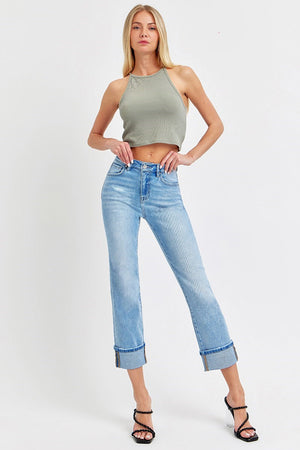 Risen Jeans - High Rise Cuffed Straight Jeans - RDP5580 - SaltTree