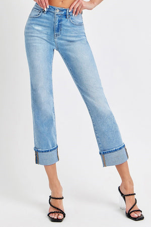 Risen Jeans - High Rise Cuffed Straight Jeans - RDP5580 - SaltTree