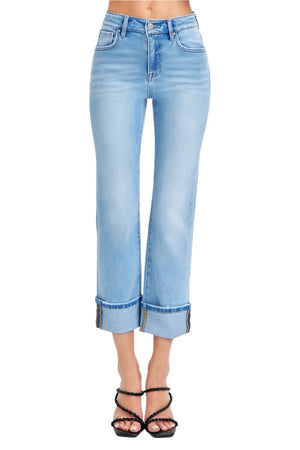 Risen Jeans - High Rise Cuffed Straight Jeans - RDP5580 - SaltTree