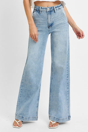 Risen Jeans - High Rise Wide Leg Slanted Pocket Jeans - RDP5660HD - SaltTree
