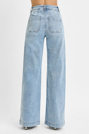 Risen Jeans - High Rise Wide Leg Slanted Pocket Jeans - RDP5660HD - SaltTree