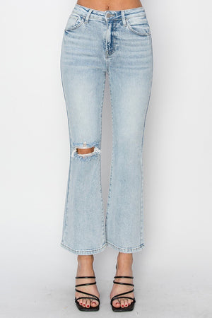 Risen Jeans - High Rise Distressed Ankle Flare Jeans - RDP5696L - SaltTree