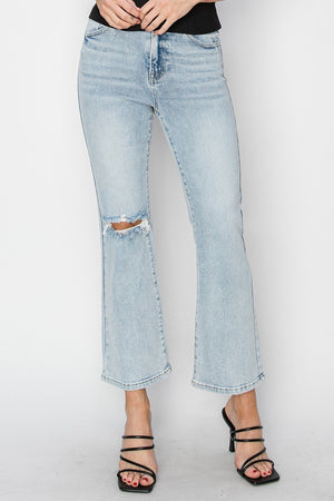 Risen Jeans - High Rise Distressed Ankle Flare Jeans - RDP5696L - SaltTree