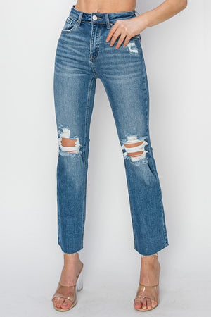 Risen Jeans - High Rise Knee Distressed Ankle Jeans - RDP5756 - SaltTree