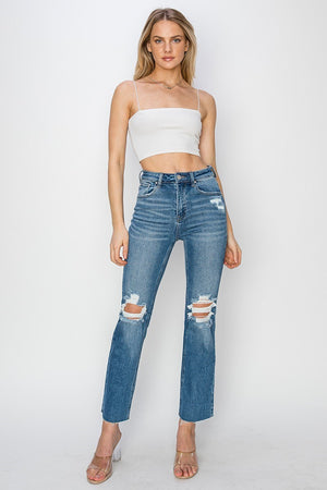 Risen Jeans - High Rise Knee Distressed Ankle Jeans - RDP5756 - SaltTree