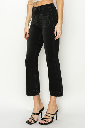 Risen Jeans - High Rise Front Patch Pocket Ankle Flare Jeans - RDP5767 - SaltTree