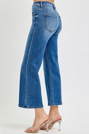 Risen Jeans - Tummy Control Elastic Band Mid Rise Crop Wide Jeans - RDP5926 - SaltTree