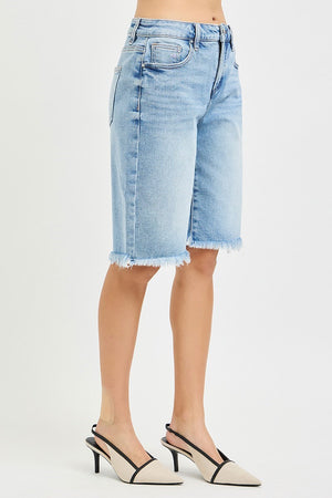 Risen Jeans - Tummy Control Slouchy Bermuda Shorts (12" Inseam) - RDS6353-SaltTree