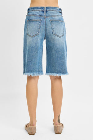 Risen Jeans - Tummy Control Slouchy Bermuda Shorts (12" Inseam) - RDS6353-SaltTree