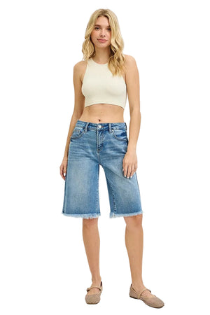 Risen Jeans - Tummy Control Slouchy Bermuda Shorts (12" Inseam) - RDS6353-SaltTree