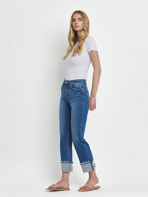 Vervet - High-Rise Cuffed Straight Jeans (27" Inseam) - T6600-SaltTree