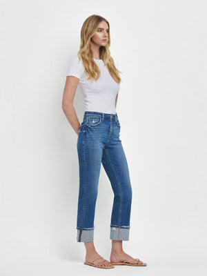 Vervet - High-Rise Cuffed Straight Jeans (27" Inseam) - T6600-SaltTree