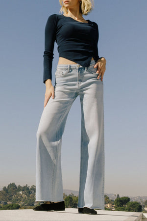 Vervet Denim - High Rise Hem Wide Leg Jeans - T6688 - SaltTree