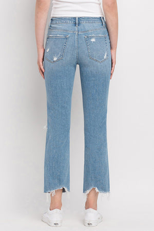 Flying Monkey - High Rise Clean Cut & Fray Hem Detail Crop Straight Jeans - Y3118 - SaltTree