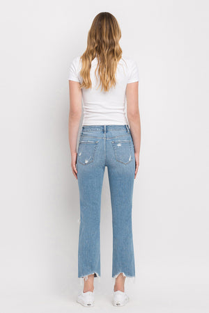 Flying Monkey - High Rise Clean Cut & Fray Hem Detail Crop Straight Jeans - Y3118 - SaltTree