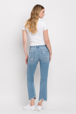 Flying Monkey - High Rise Clean Cut & Fray Hem Detail Crop Straight Jeans - Y3118 - SaltTree
