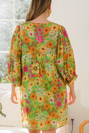 ODDI Full Size Floral Tied Neck Mini Dress - SaltTree