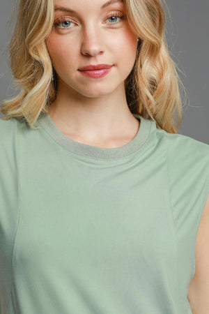 Umgee Round Neck Sleeveless High-Low Curved Hemline Mini Dress - SaltTree