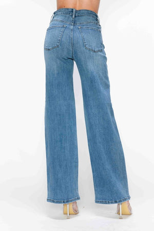 bytos Full Size High Rise Wide Leg Jeans with Pockets - SaltTree