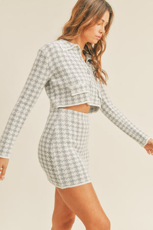 MABLE Houndstooth Cropped Knit Cardigan and Mini Skirt Set - SaltTree