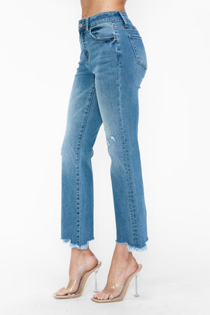 bytos Raw Hem Distressed Mid Rise Crop Jeans - SaltTree