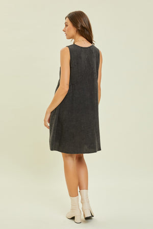 HEYSON Full Size Texture V-Neck Sleeveless Flare Mini Dress - SaltTree