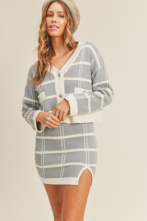 MABLE Plaid Button Down Sweater Cardigan and Mini Skirt Set - SaltTree