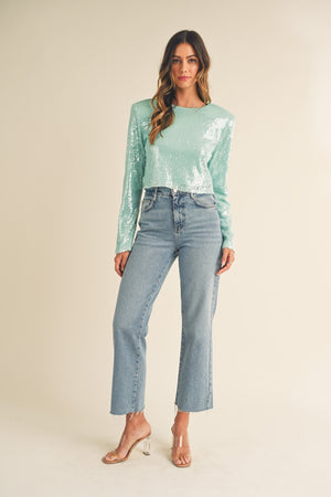 MABLE Shoulder Padded Sequin Crop Top - SaltTree