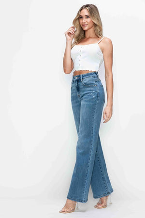 bytos Full Size High Rise Wide Leg Jeans with Pockets - SaltTree