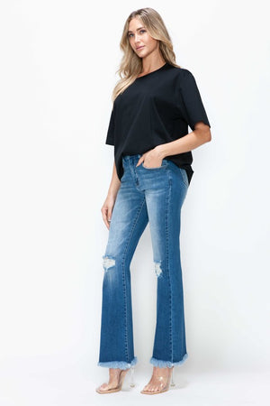 bytos Full Size Raw Hem Distressed High Rise Bootcut Jeans - SaltTree