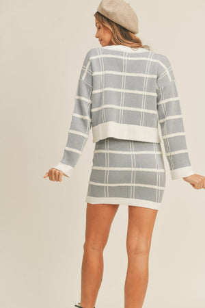 MABLE Plaid Button Down Sweater Cardigan and Mini Skirt Set - SaltTree