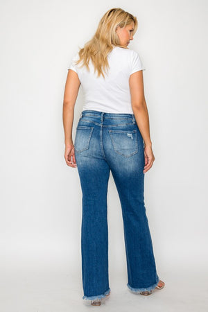 bytos Full Size Raw Hem Distressed High Rise Bootcut Jeans - SaltTree