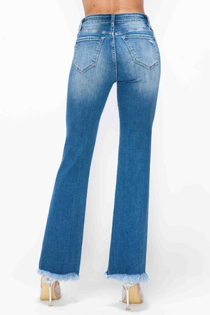 bytos Full Size Raw Hem Distressed High Rise Bootcut Jeans - SaltTree